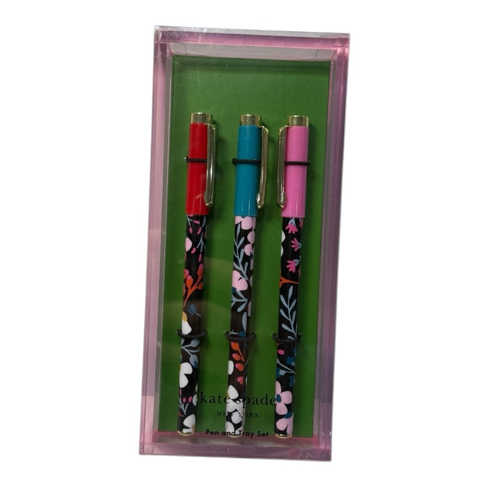 Kate Spade New York Fall Floral Fine Tip Pen & Acrylic Tray Set NEW